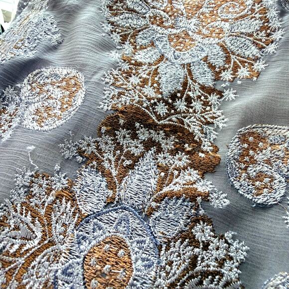 SUNDANCE Floral Embroidered Sheer Overlay Cocktail Dress L Gray Bohemian Luxe - Picture 10 of 11